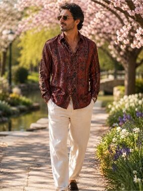 191. Mens Burgundy Button-Up Shirt